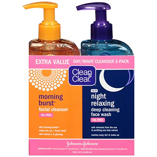 Clean & Clear 2-Pack Day and Night Face Cleanser Citrus Morning Burst Facial Cleanser with Vitamin C and Cucumber, Relaxing Night Facial Cleanser with Sea Minerals, Oil Free & Hypoallergenic Face Wash: Beauty