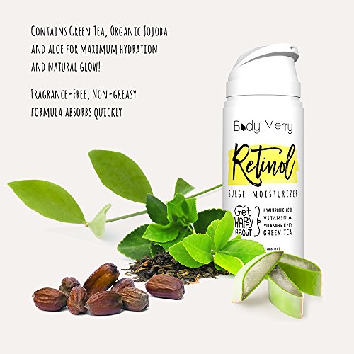 Body Merry Retinol Moisturizer Anti Aging/Wrinkle & Acne Face Moisturizer Cream w Hyaluronic Acid + Vitamins; Deep Hydration for Men & Women! 3.4 oz: Beauty